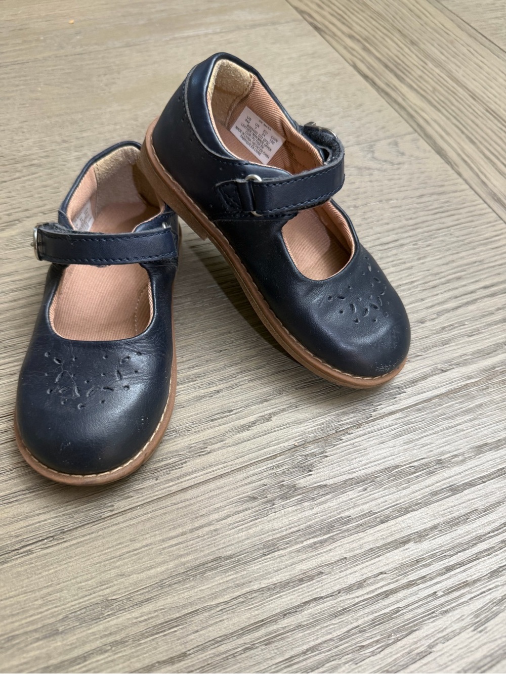 Stride Rite Navy Leather Mary Jane Shoes with Brown Trim